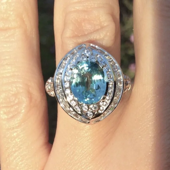3.8ct Natural Earth Mined Blue Unheated Zircon Tanzania Cocktail Ring 5 NEW
